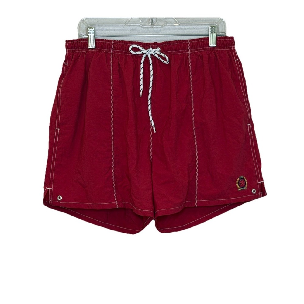 Tommy Hilifger Swim Trunks Mens Large Red Elastic Waist Pockets Built‎ In Briefs
